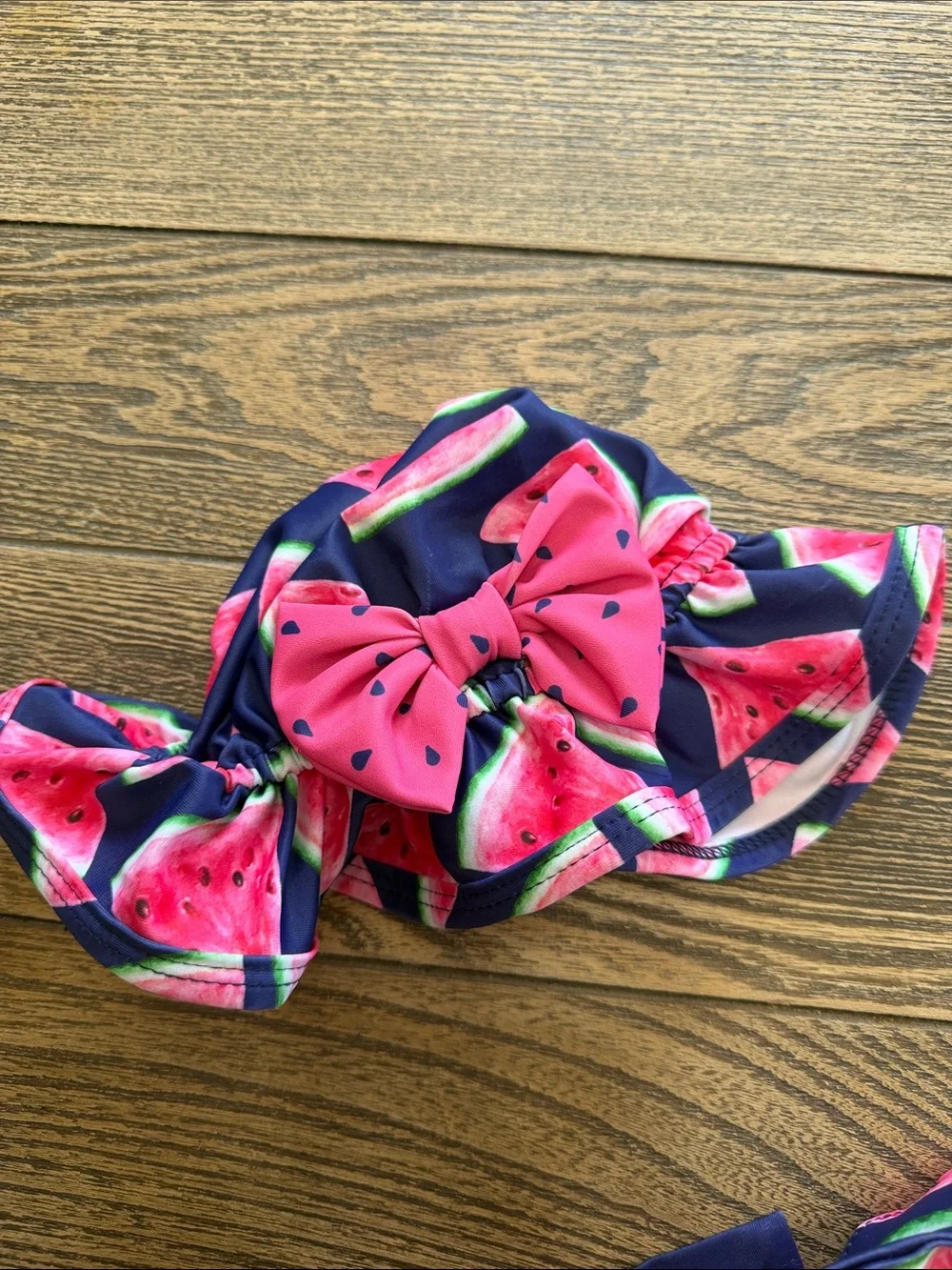 Girls' Navy & Pink Watermelon‎ One-Piece Swimsuit with Matching Hat Adorable 0-3